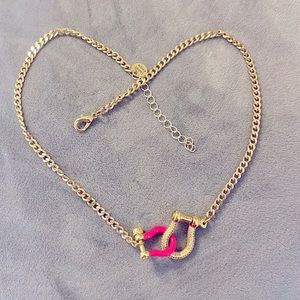 14K gold plated carabiner charm necklace hot pink